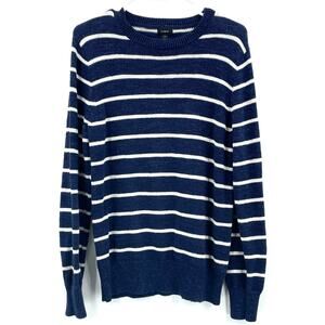 J. Crew‎ Men's Pullover Sweater, Navy With White Stripes, Size M Nautical Preppy